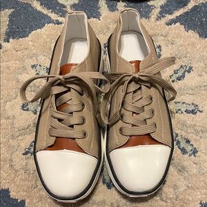 Stylish Tan and White Women's Sneakers